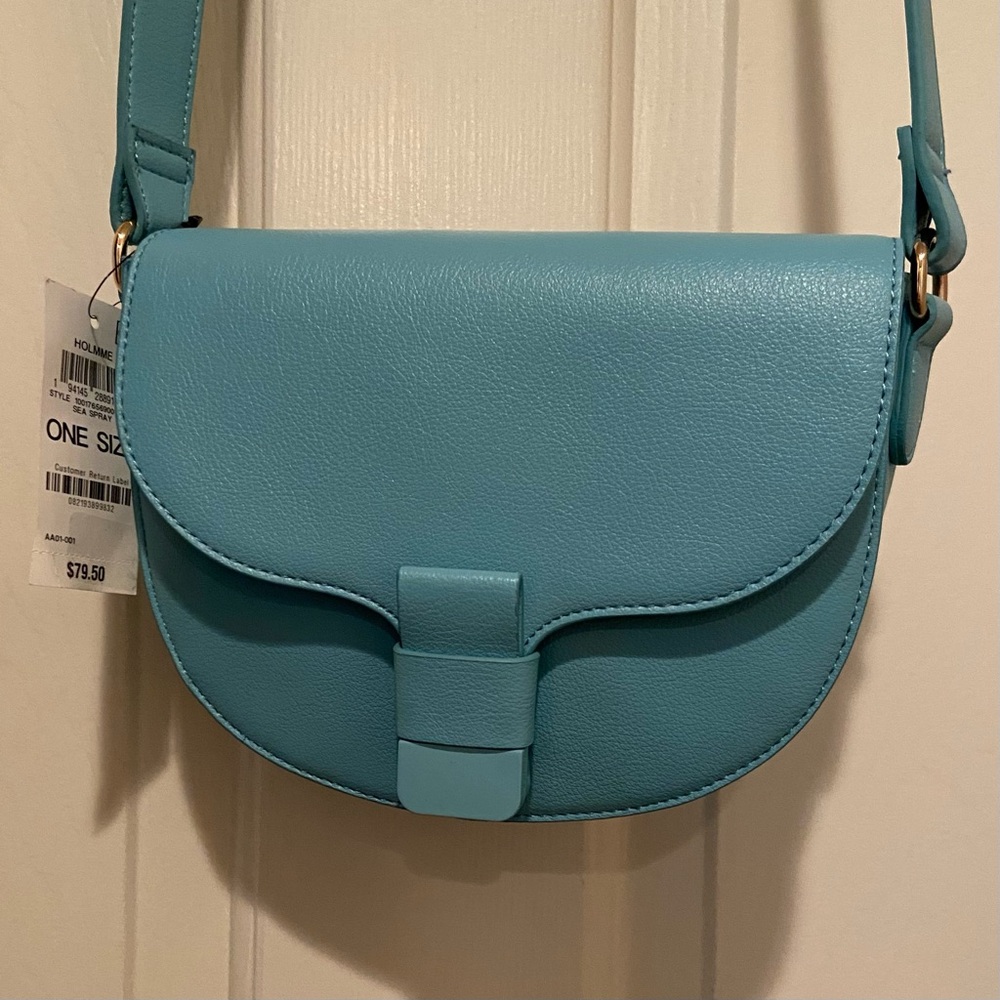 NWT On 34th Holmme Saddle Crossbody Strap Bag Sea Spray Blue Faux Leather